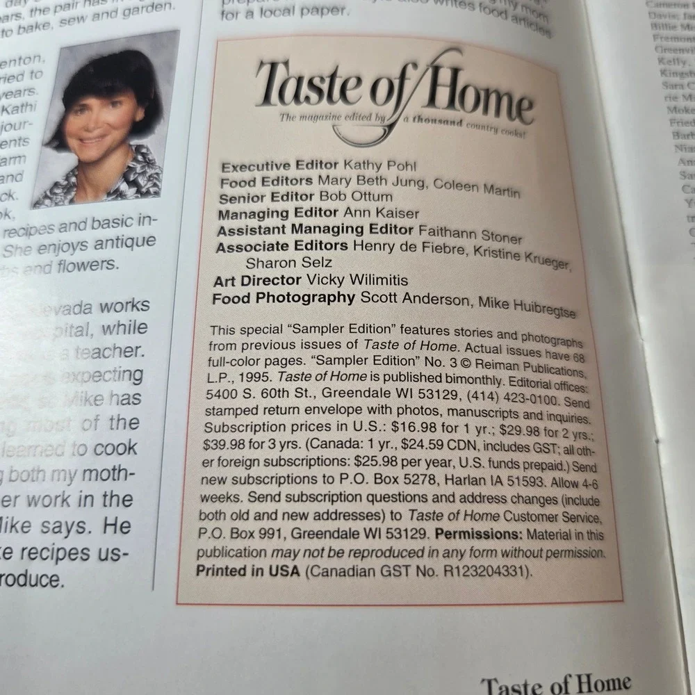 1995‎ Taste of Home Sampler Edition No 3 Michigan Cherry Dessert Recipes